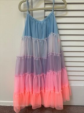 Billieblush Pastel Ombré Tiered Tulle Dress in Blue, Purple & Pink
